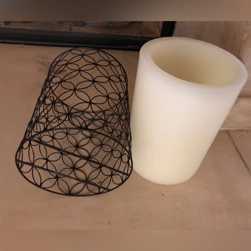 Ivory Pillar Candle with Metal Lattice Holder